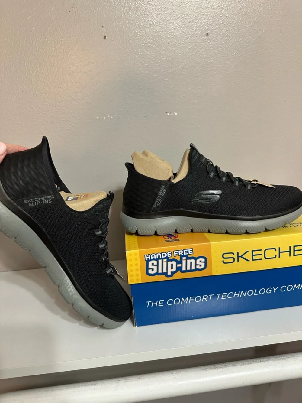 Skechers Men's Black and Gray Slip-On Athletic Sneakers - Picture 6 of 7